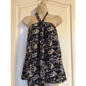 Urban X Navy Blue Floral Halter Top Blouse Womens Rayon Sleeveless Flowy Print M